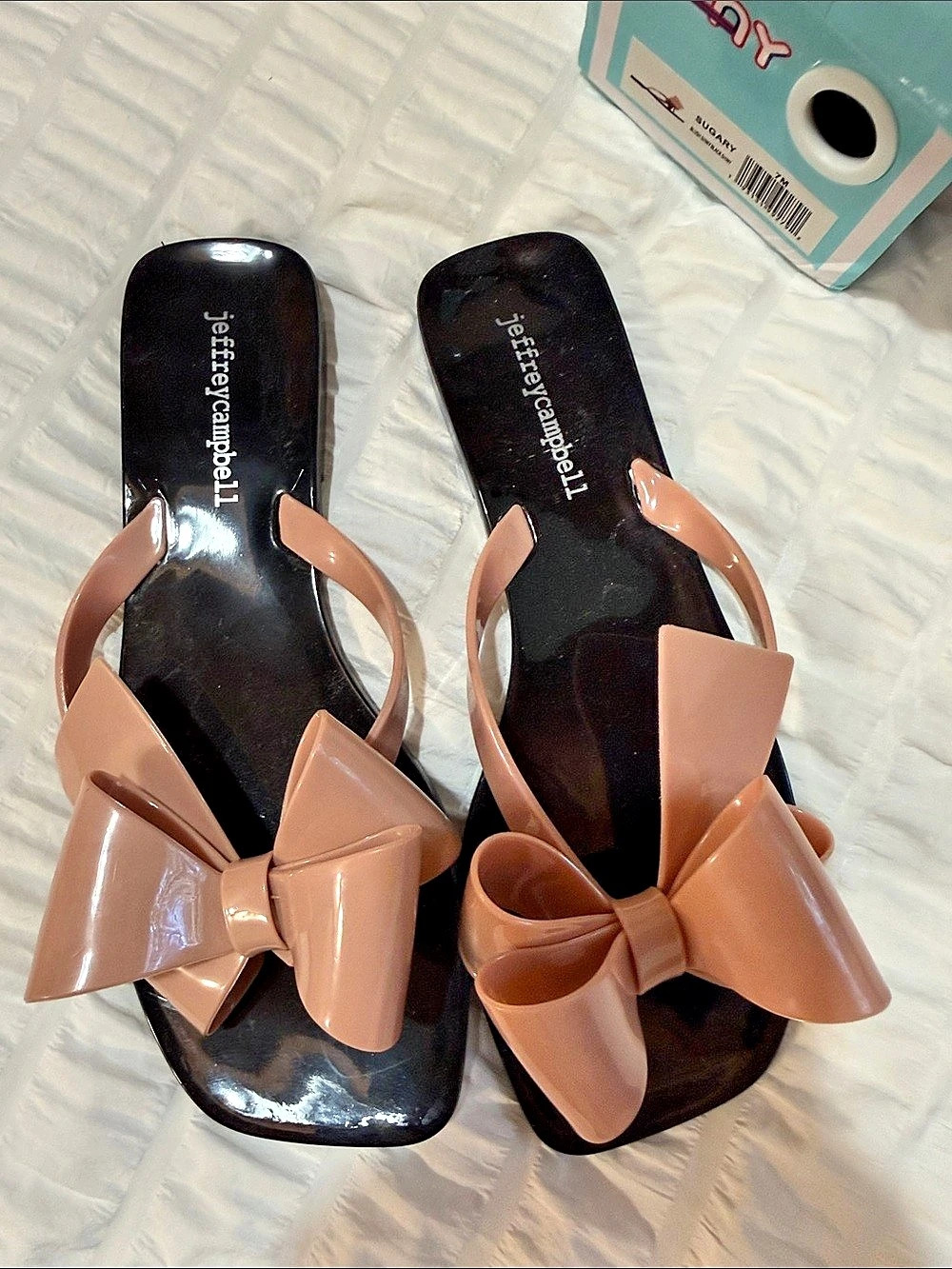 Jeffrey Campbell Sugary Jelly Bow Thong Sandals Pink & Black